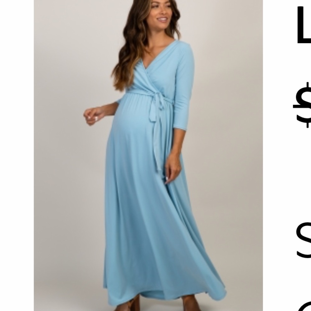 Light Blue Draped Maternity Dress